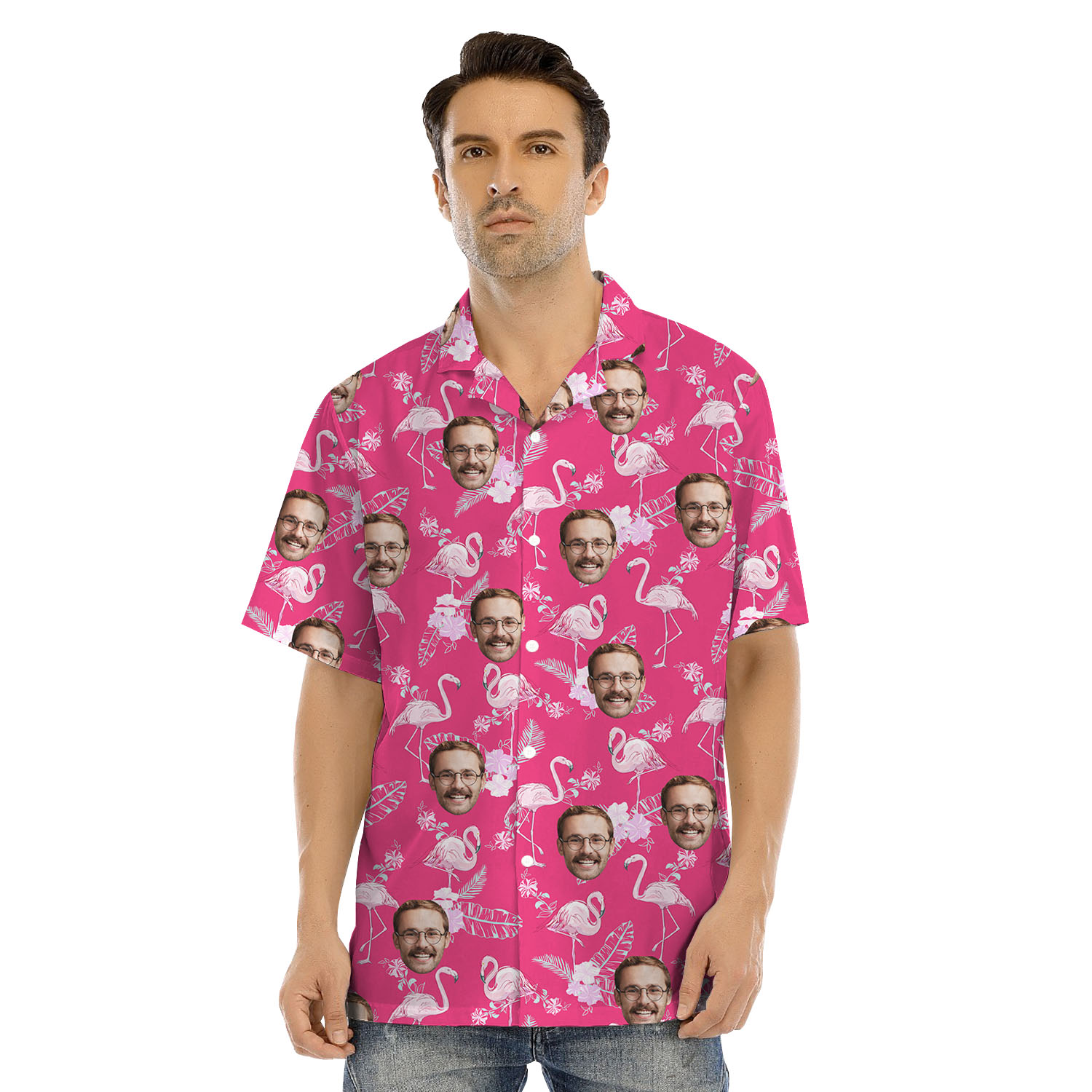 Custom Face Pink Flamingo Matching Hawaiian Outfits