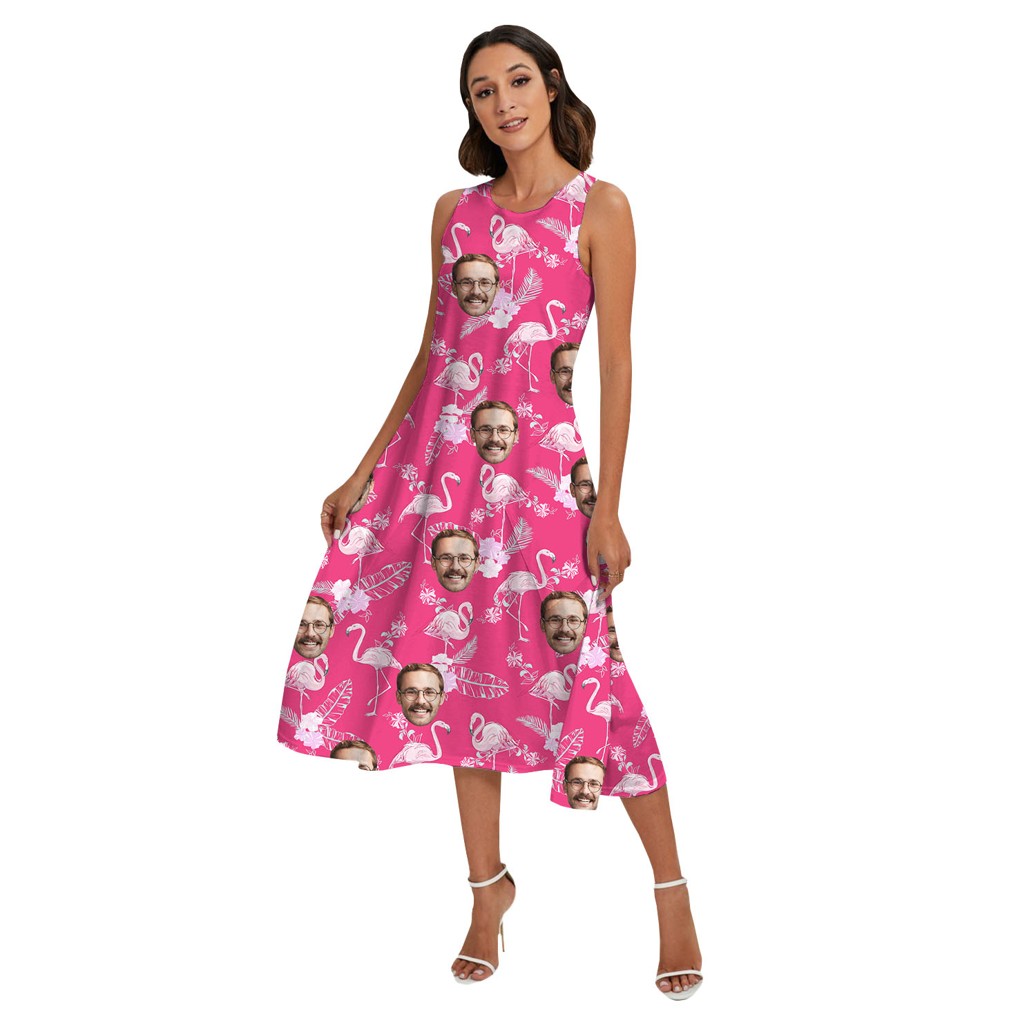Custom Face Pink Flamingo Matching Hawaiian Outfits