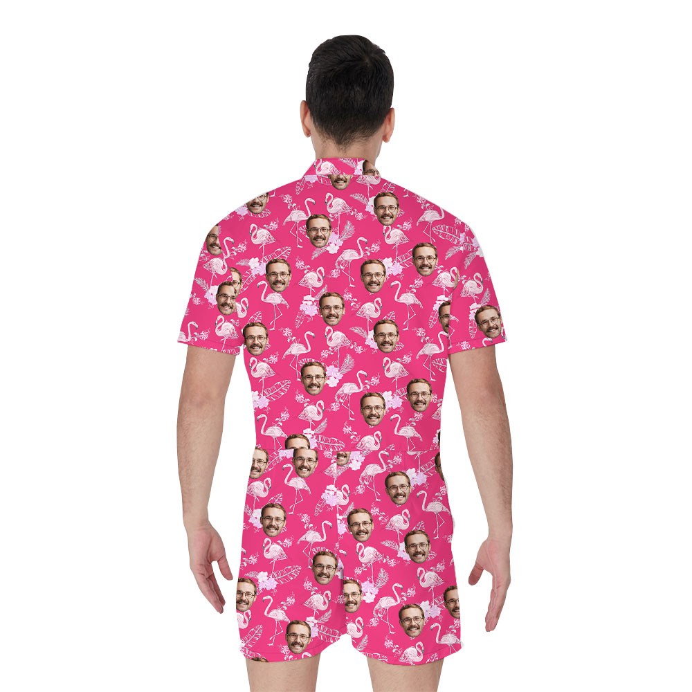 Funny Flamingo Pink Male Romper With Custom Face