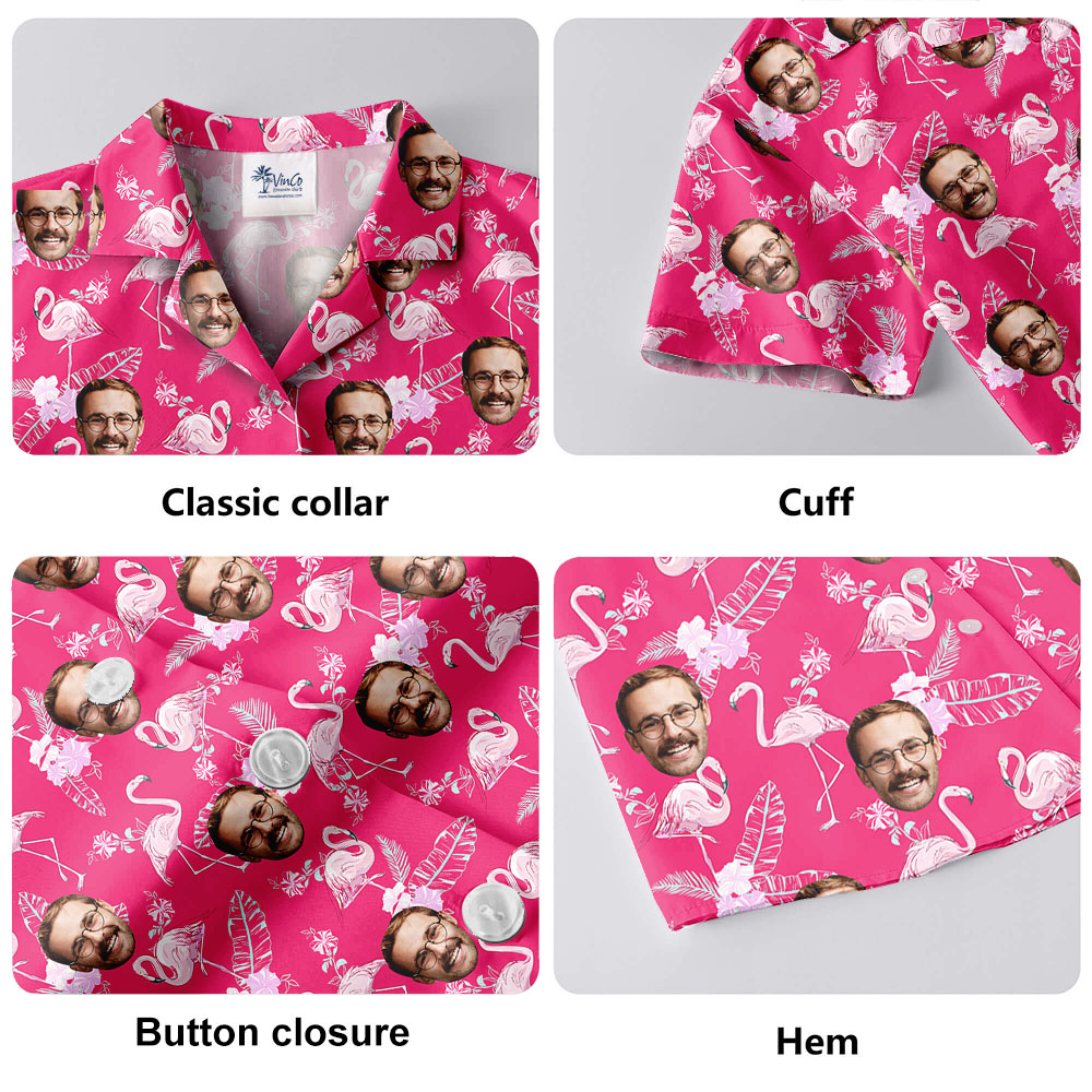 Flamingo Pink Hawaiian Shirt With Multiple Faces