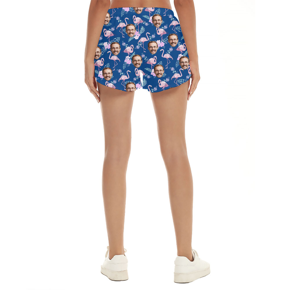 Navy Flamingo Tropical Women's Shorts With Custom Face