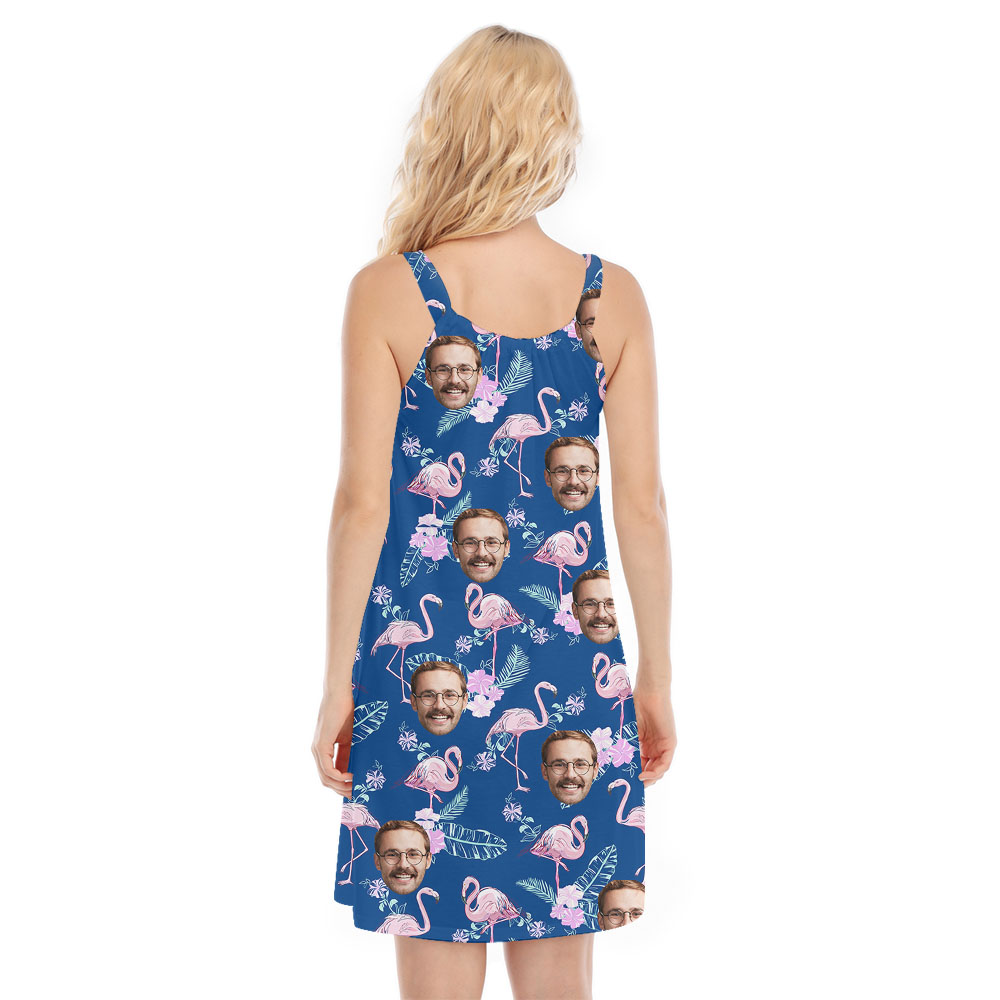 Unique Custom Flamingo Navy Women's Dress With Multiple Faces