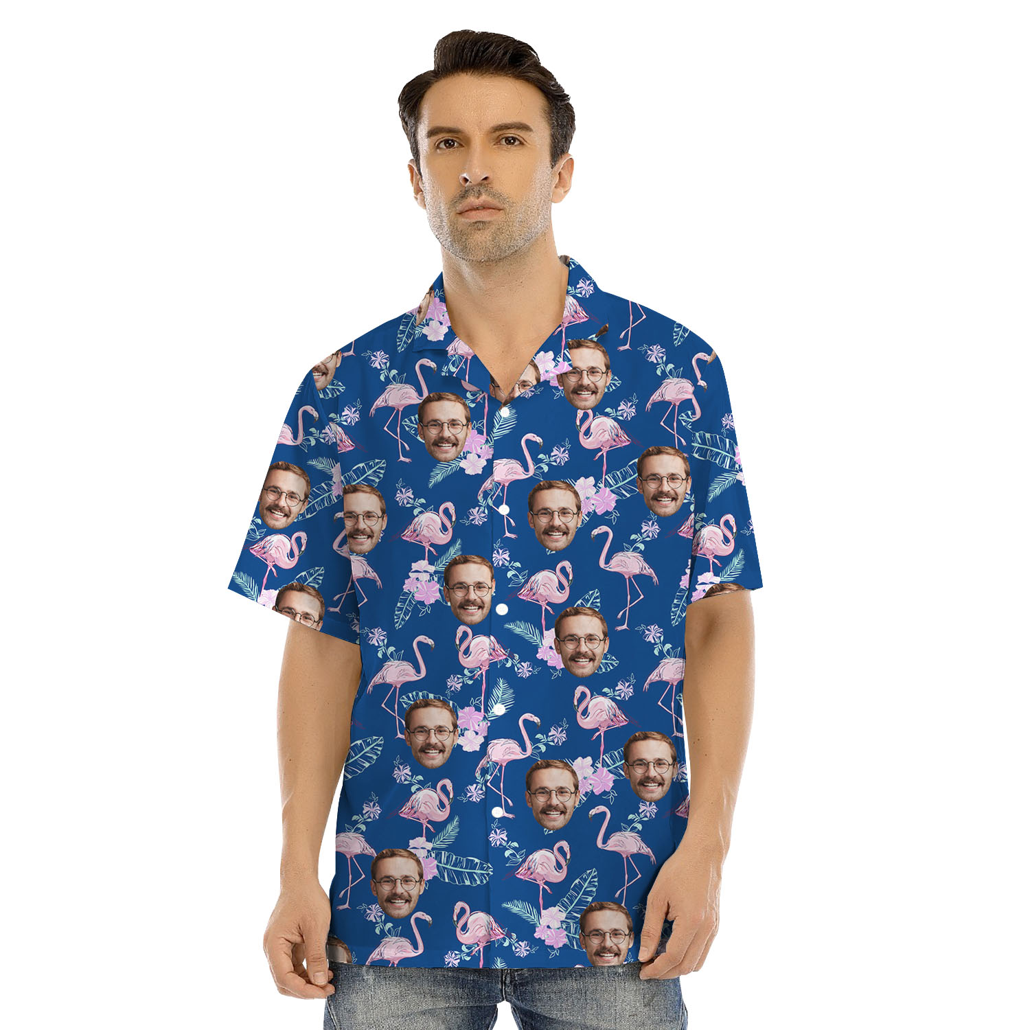 Custom Multiple Face Flamingo Matching Hawaiian Shirts