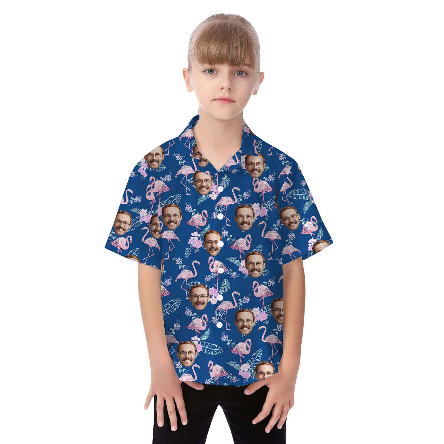Custom Multiple Face Flamingo Matching Hawaiian Shirts