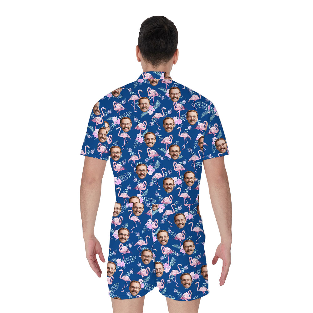 Custom Face Men's Hawaiian Romper With Flamingo Print