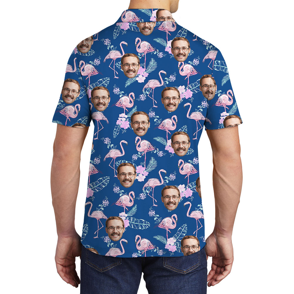 Cool Custom Face Men's Hawaiian Polos With Flamingo Print