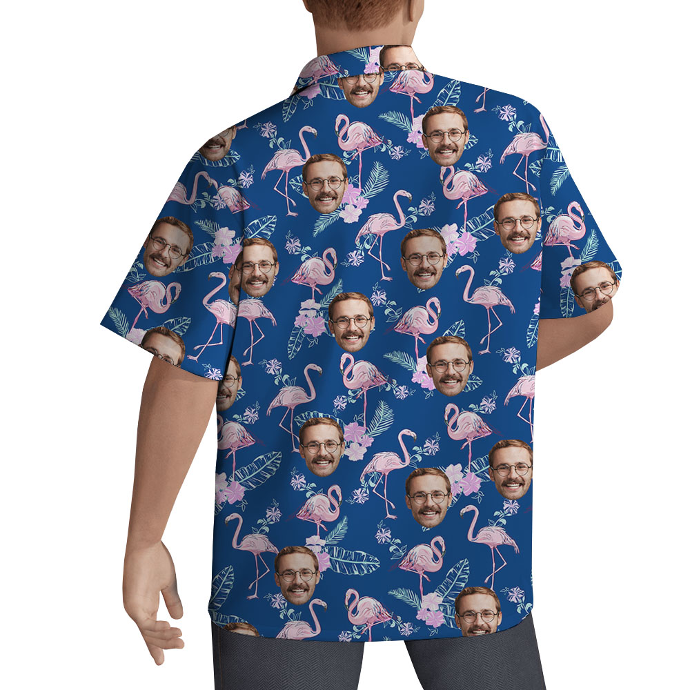 Flamingo Custom Face Navy Hawaiian Shirts