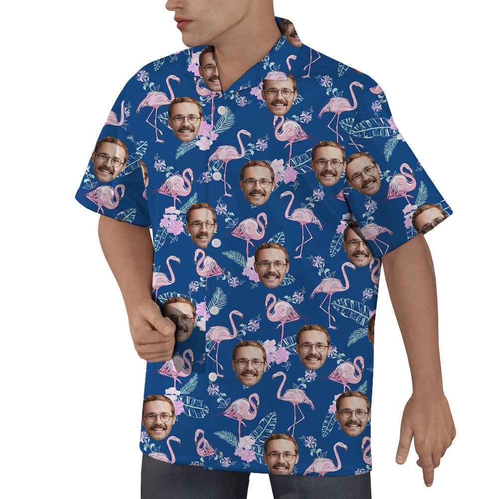 Flamingo Custom Face Navy Hawaiian Shirts