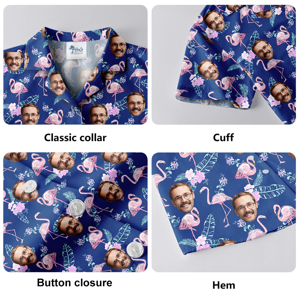 Flamingo Custom Face Navy Hawaiian Shirts