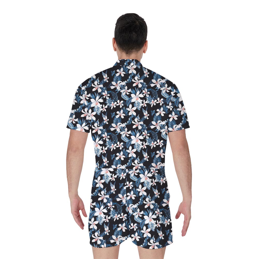 Blue Fresh Flower Hawaiian Men's Romper