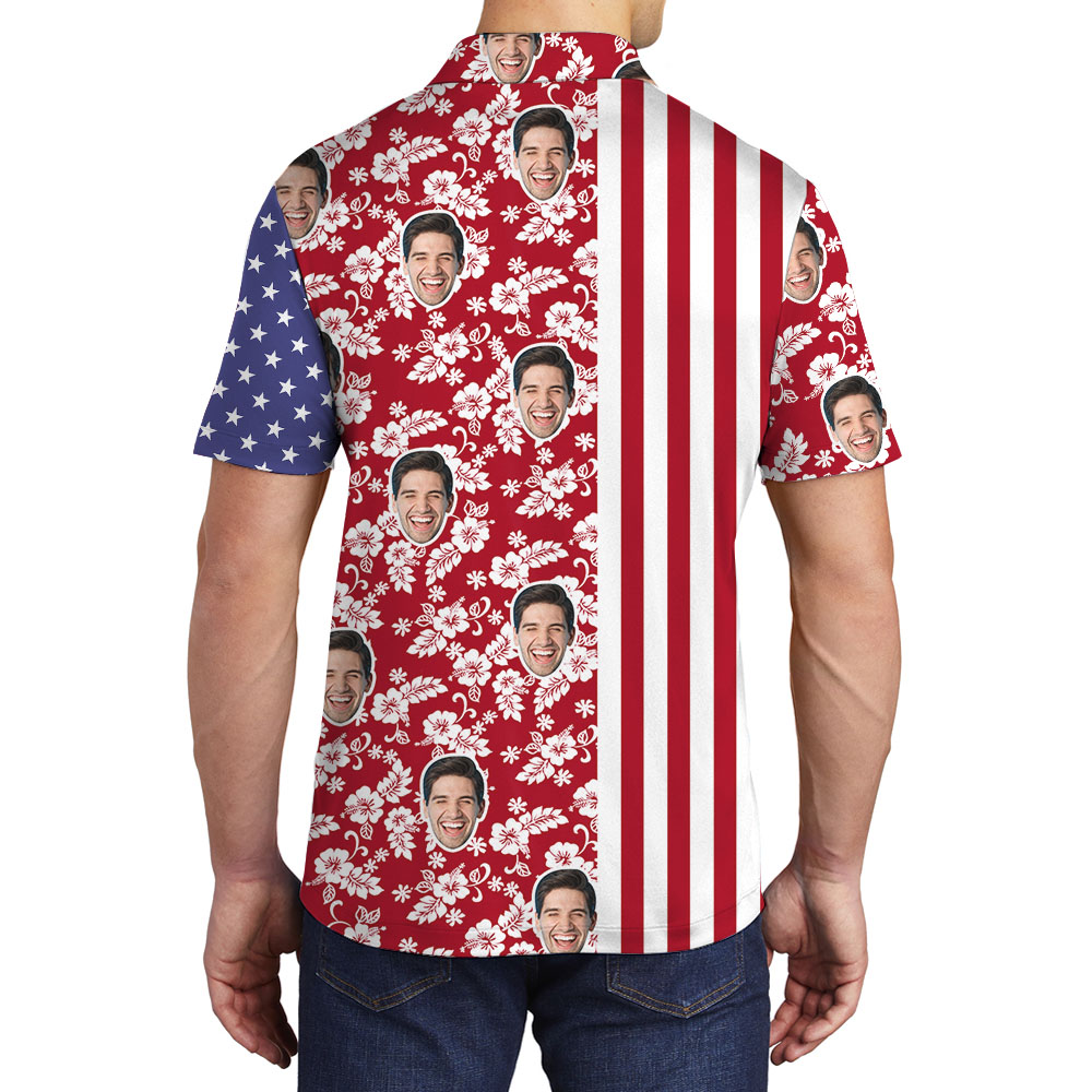 Hibiscus Striped Men's Polo Shirt With Multiple Faces