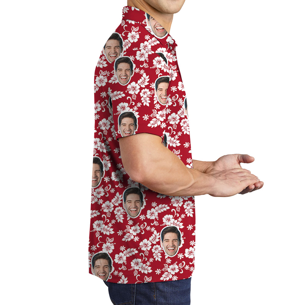 Hibiscus Striped Men's Polo Shirt With Multiple Faces