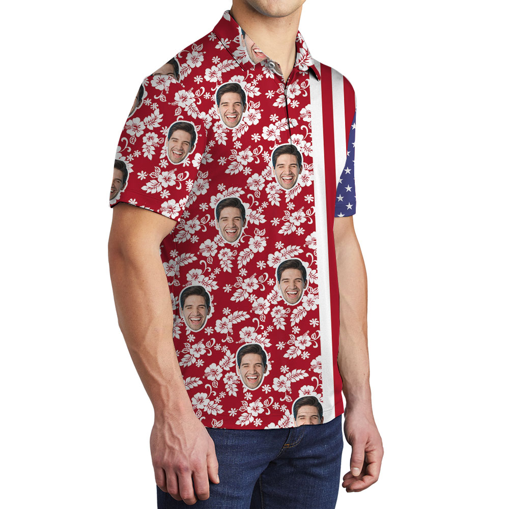 Hibiscus Striped Men's Polo Shirt With Multiple Faces