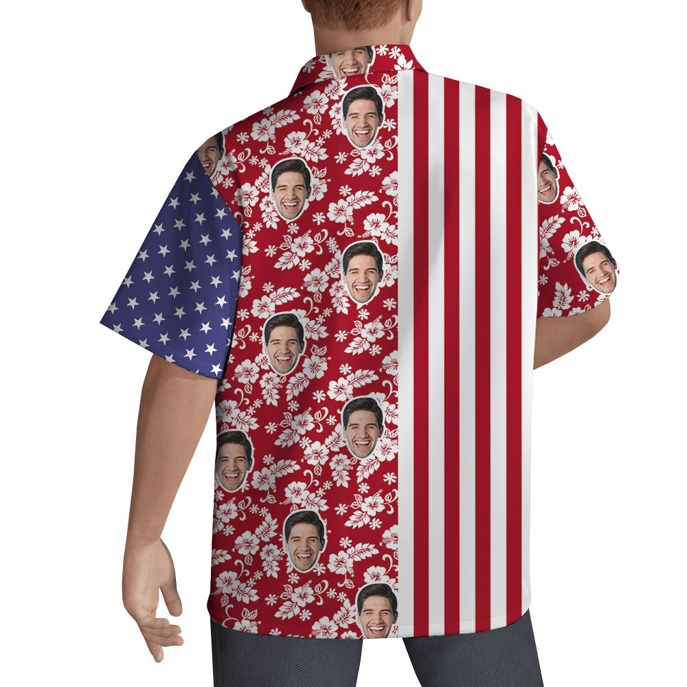 White Red Blue Custom Face Striped Hawaiian Shirt