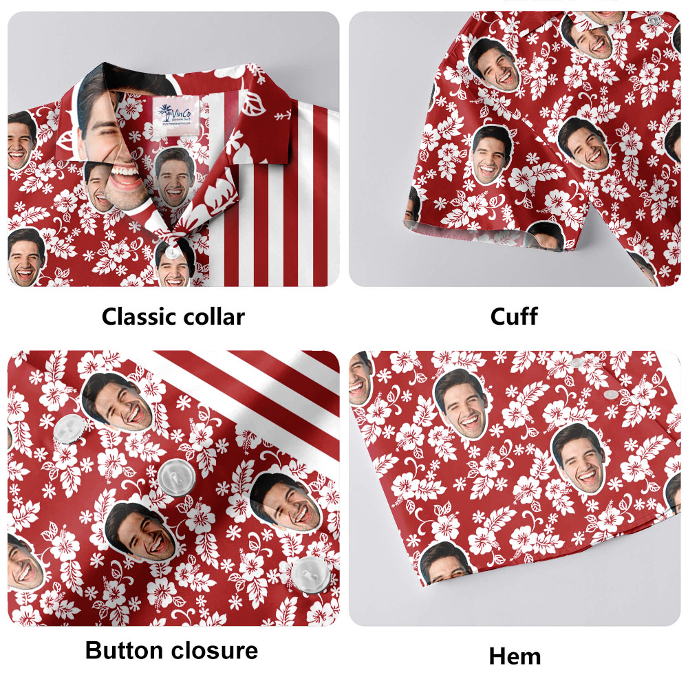 White Red Blue Custom Face Striped Hawaiian Shirt