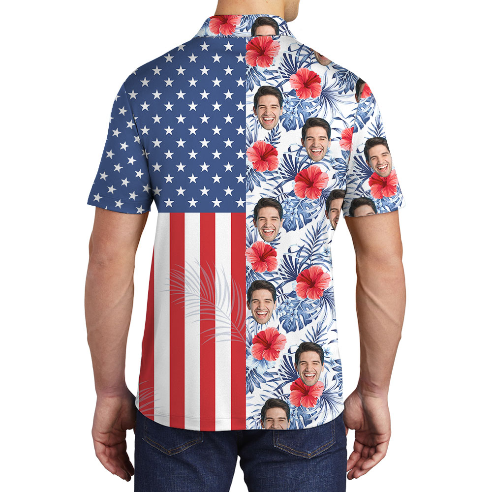 Custom Face And Name American Flag Men's Polos