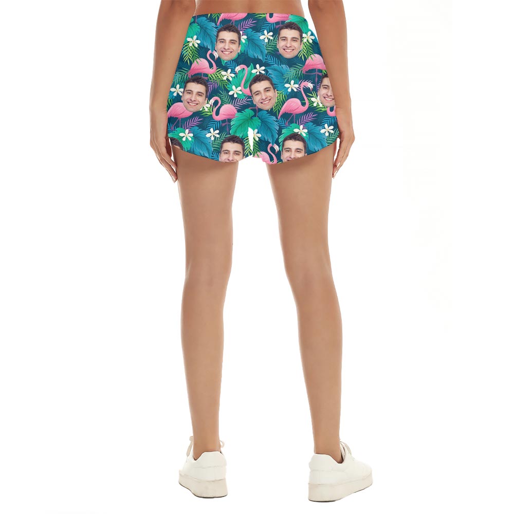 Custom Your Face Women's Summer Beach Shorts Flamingo Hawaiian