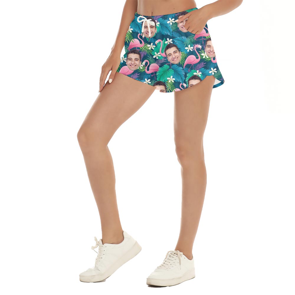 Custom Your Face Women's Summer Beach Shorts Flamingo Hawaiian
