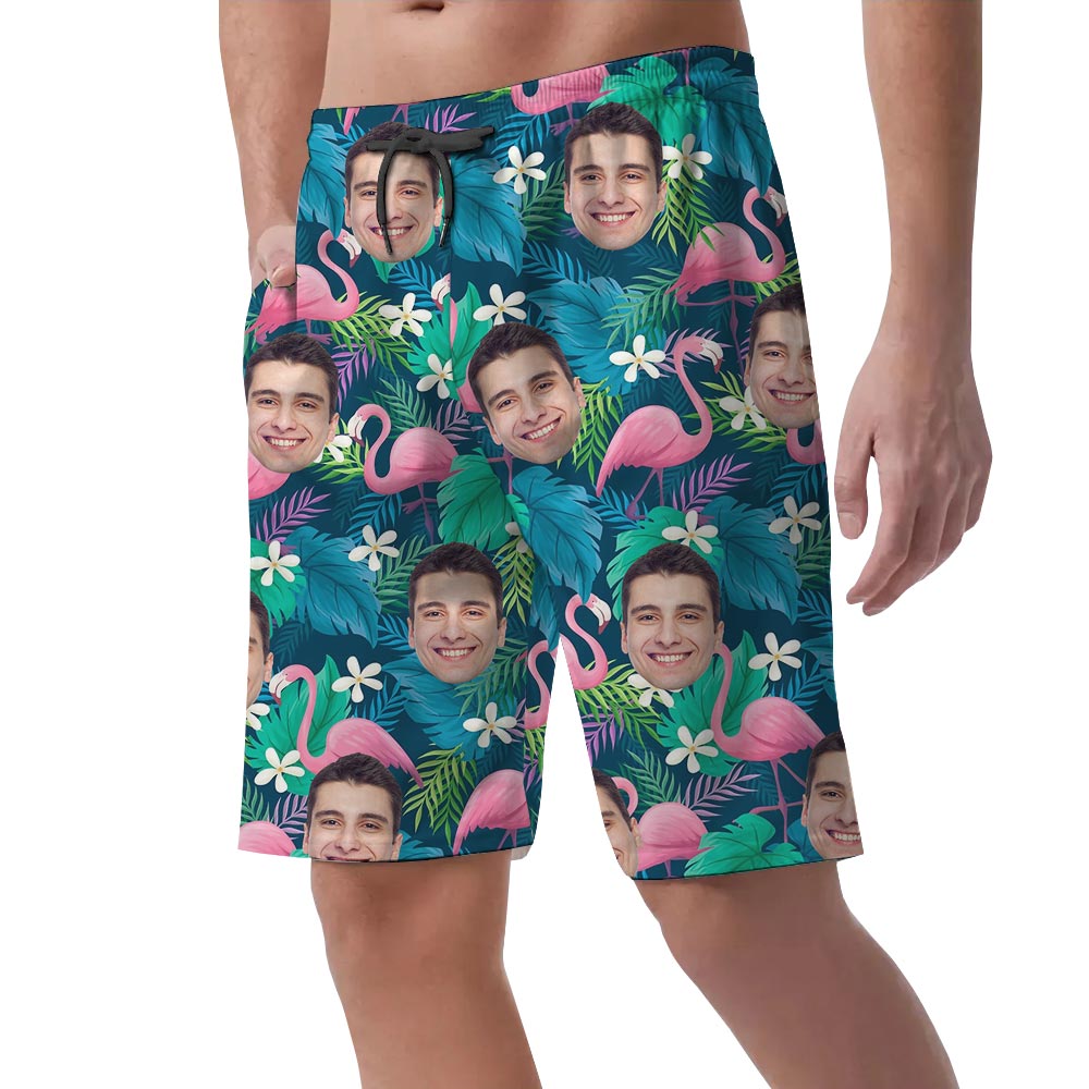 Men's Flamingo Hawaiian Beach Shorts With Your Face