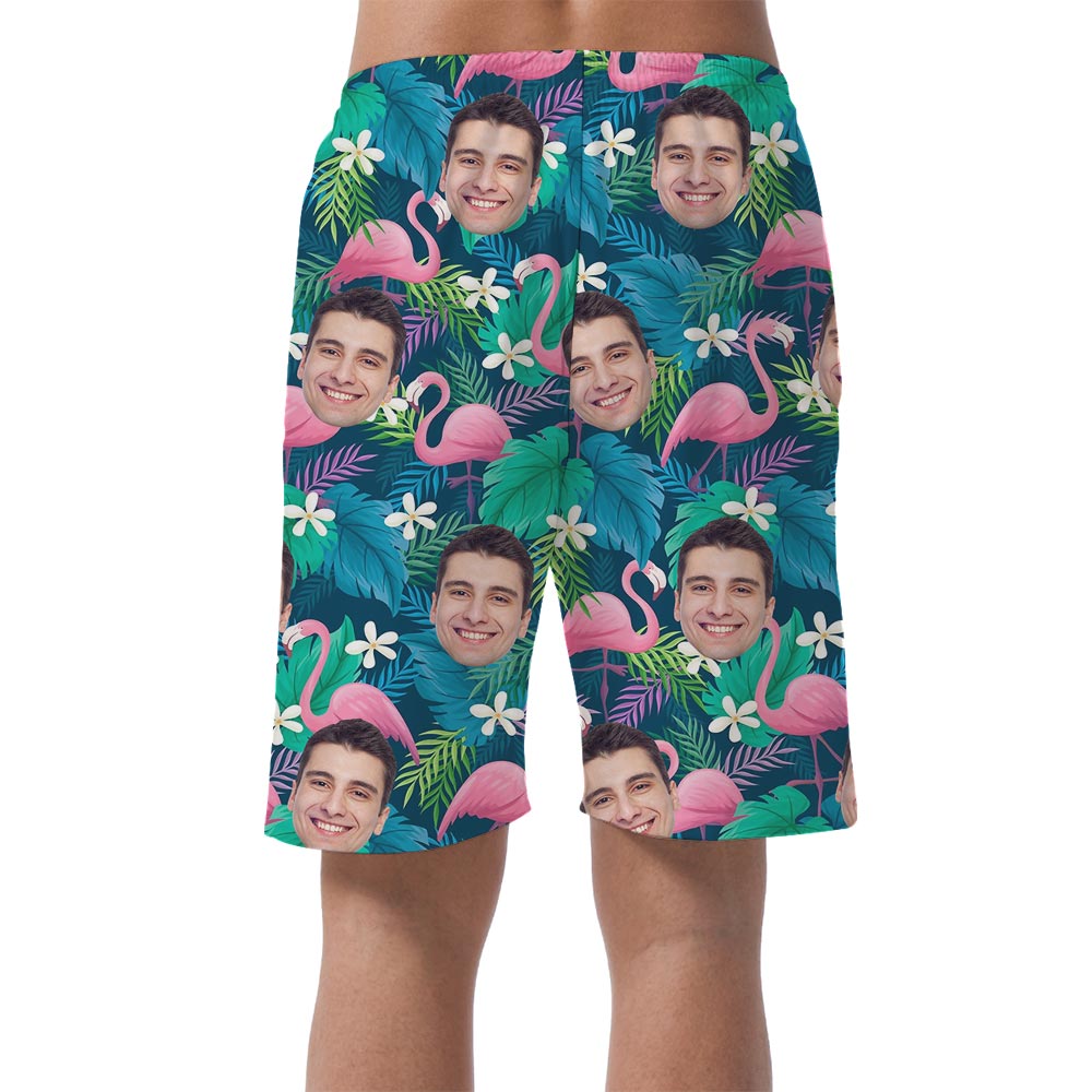 Men's Flamingo Hawaiian Beach Shorts With Your Face
