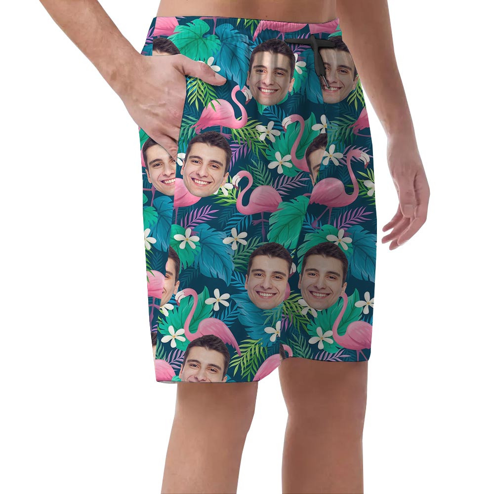 Men's Flamingo Hawaiian Beach Shorts With Your Face