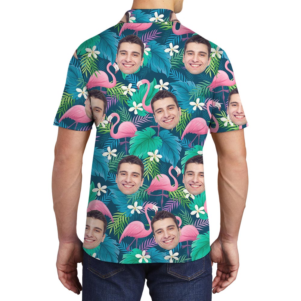 Custom Face Flamingo Aloha Polo Shirt For Men