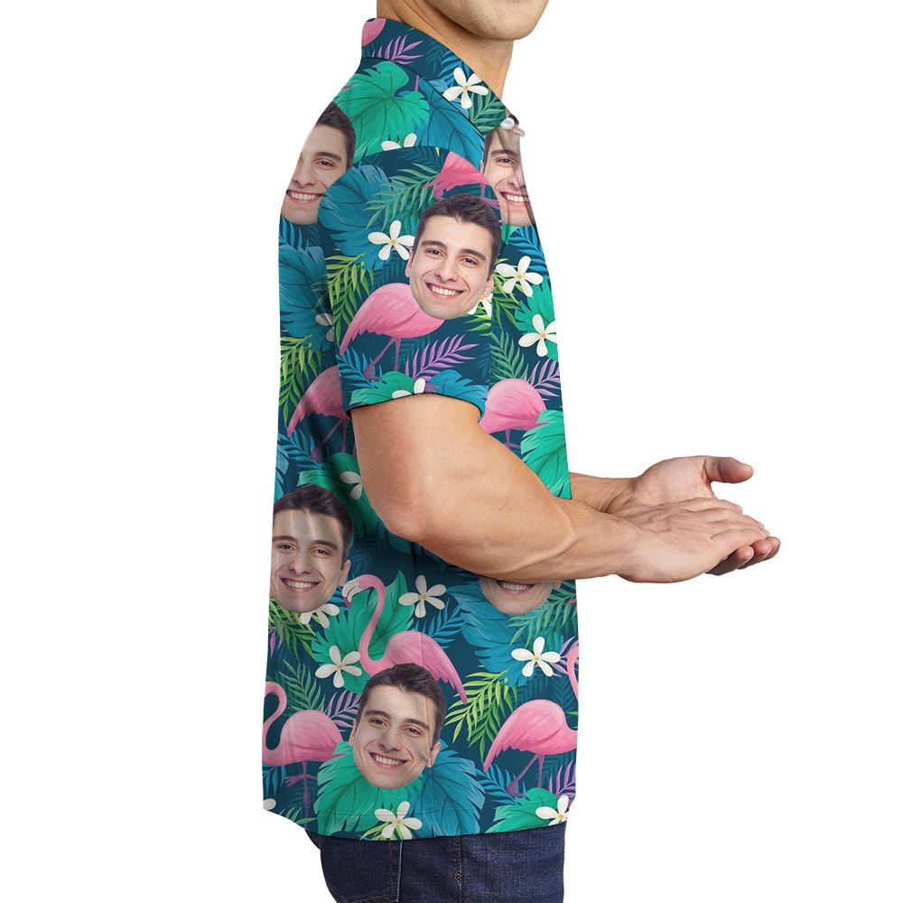 Custom Face Flamingo Aloha Polo Shirt For Men