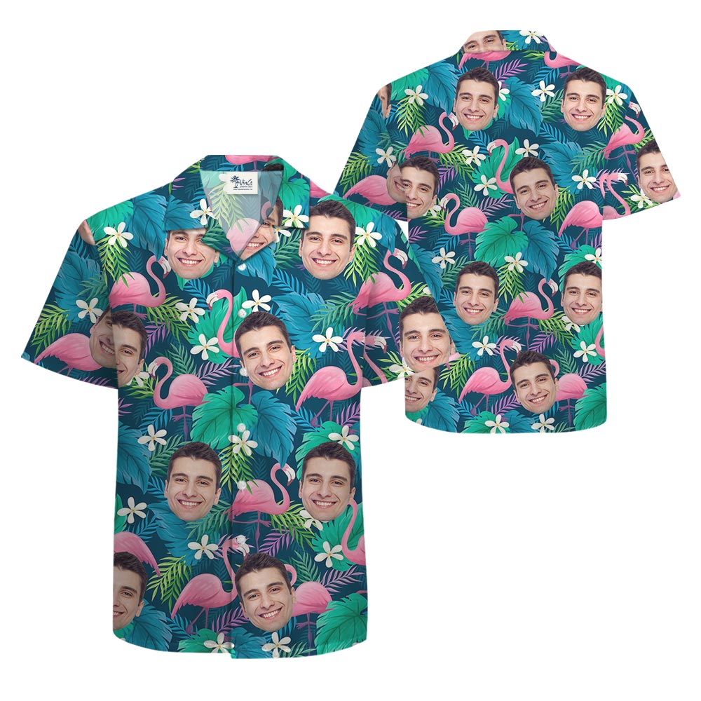 Custom Your Face Flamingo Men's Hawaiian Shirt Button Up