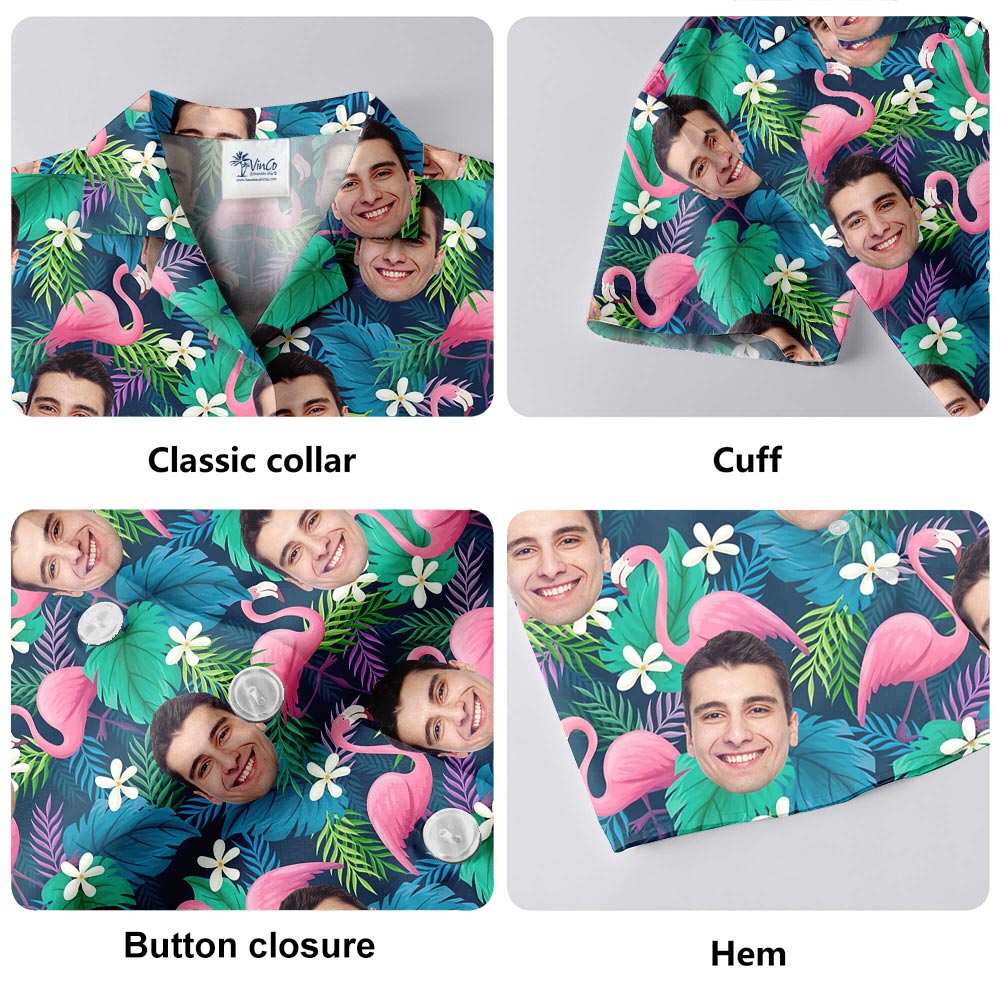 Custom Your Face Flamingo Men's Hawaiian Shirt Button Up