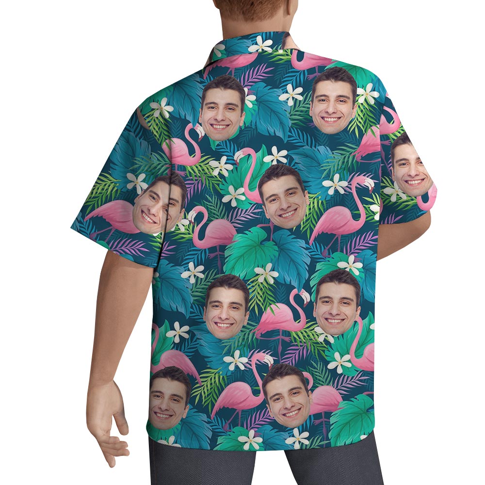 Custom Your Face Flamingo Men's Hawaiian Shirt Button Up