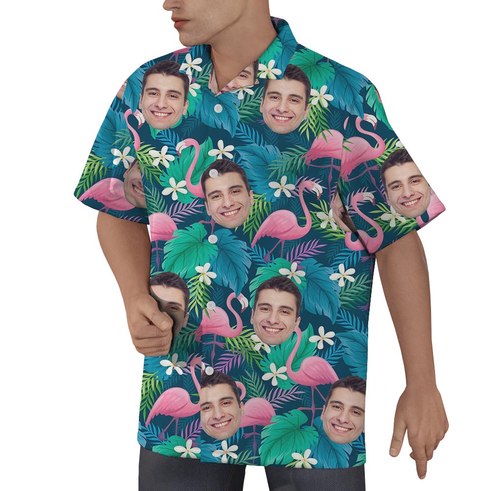 Custom Your Face Flamingo Men's Hawaiian Shirt Button Up