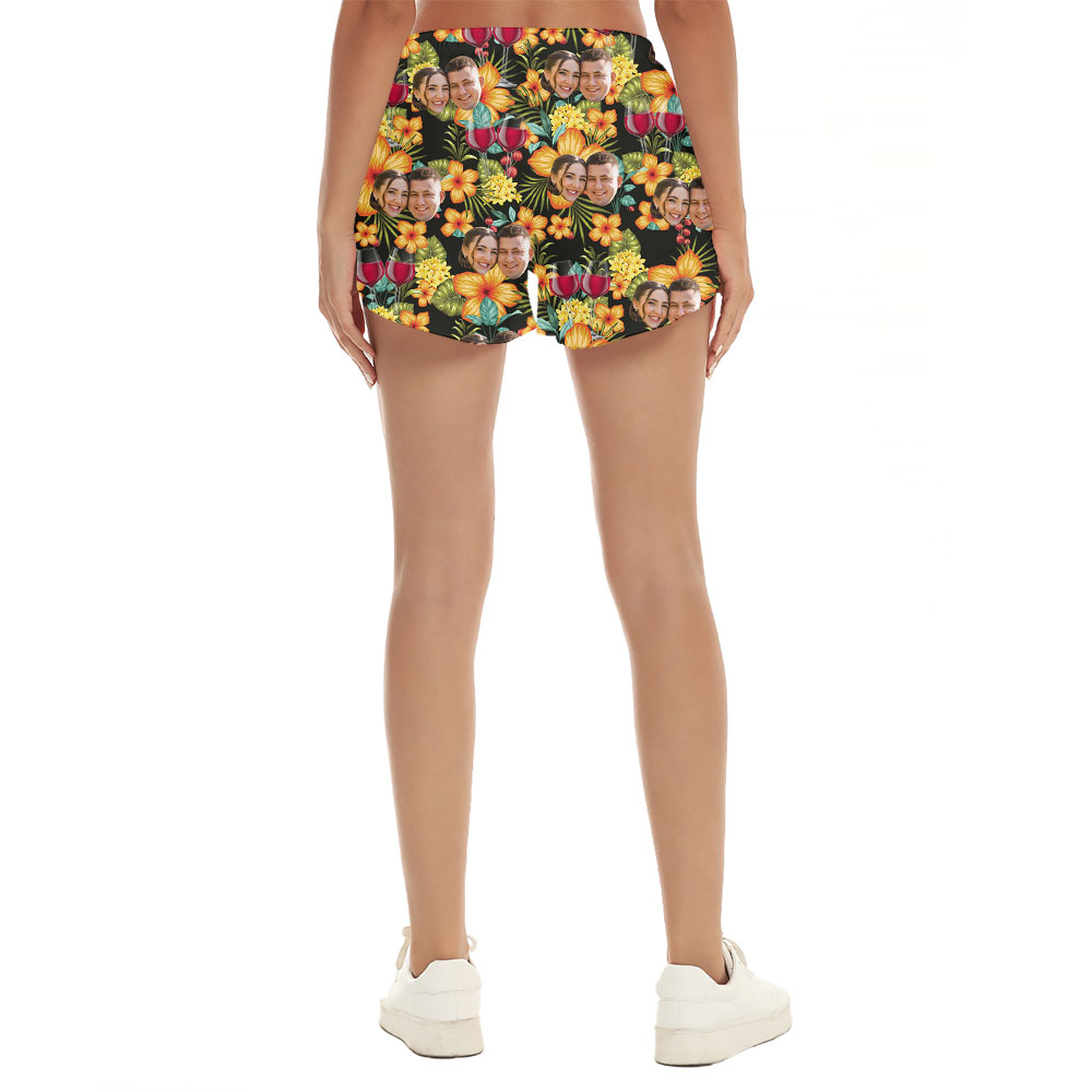 Cool Custom Face Red Wine Print Hawaiian Shorts For Women