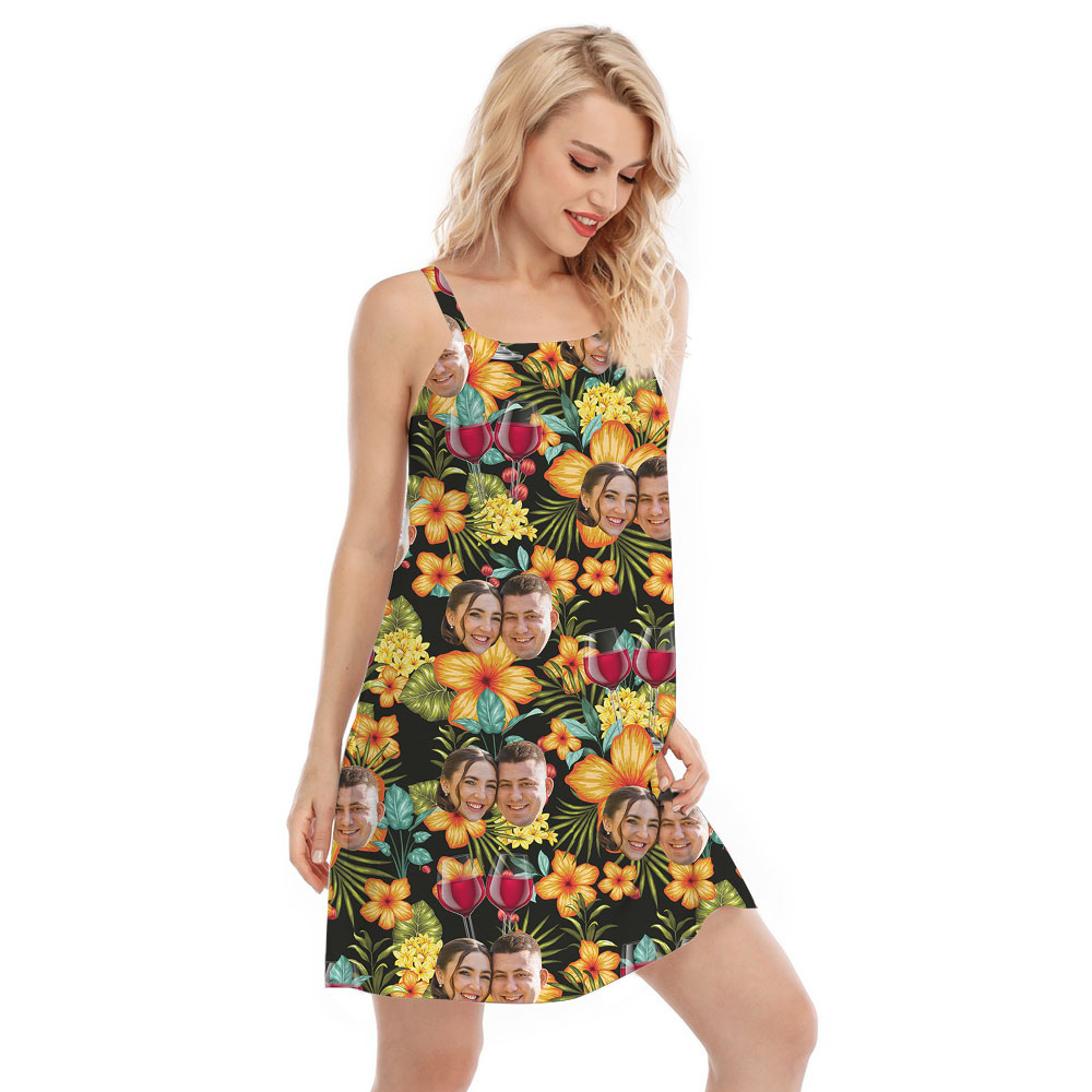Red Wine Couple Faces Women's Dress Custom
