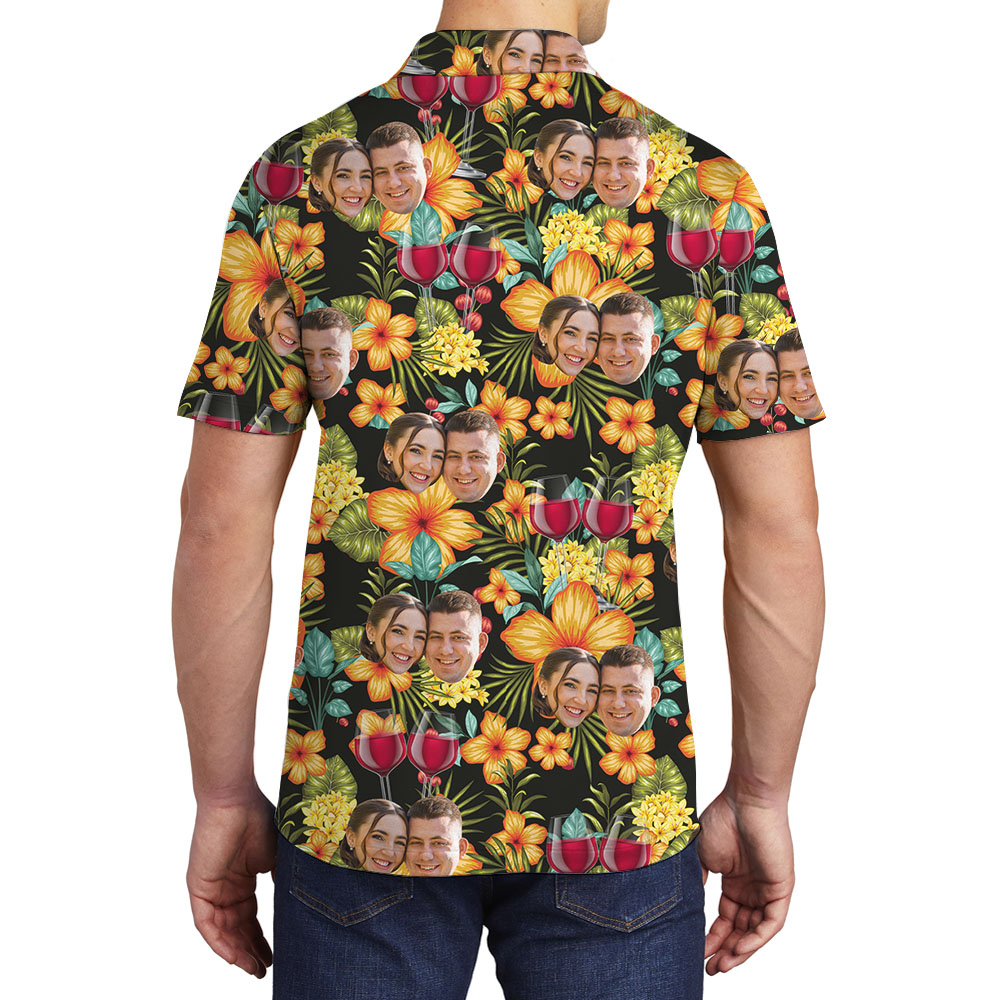 Red Wine Couple Faces Floral Polo Shirt