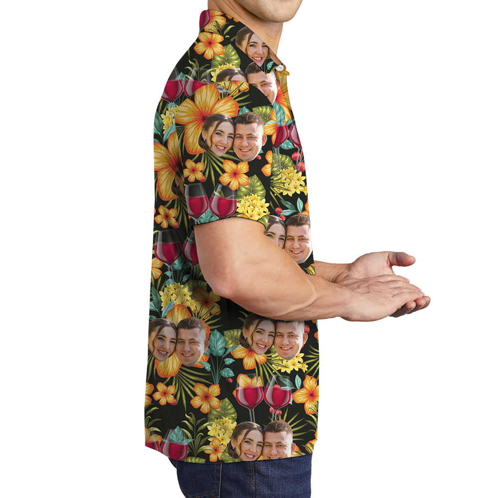 Red Wine Couple Faces Floral Polo Shirt