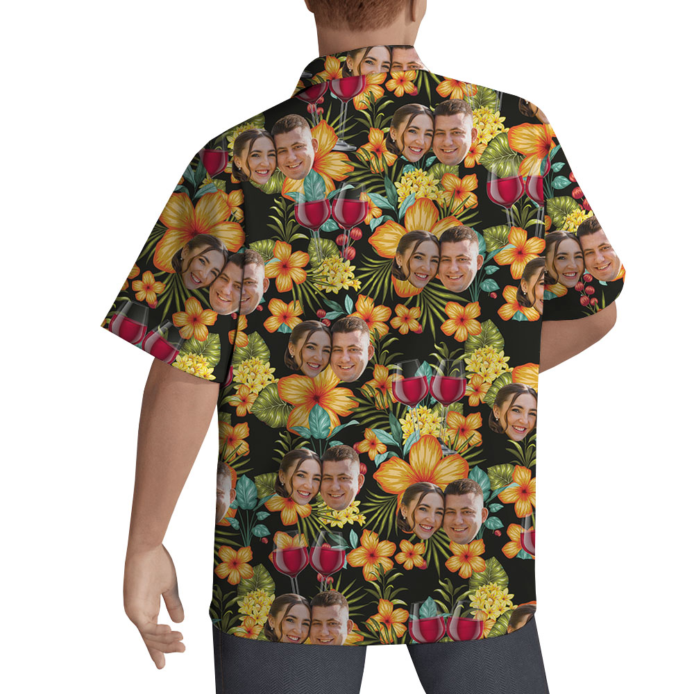 Custom Couple Face Wine Button Up Shirt