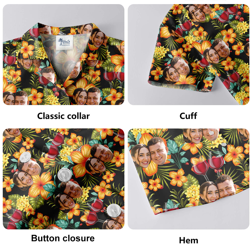 Custom Couple Face Wine Button Up Shirt