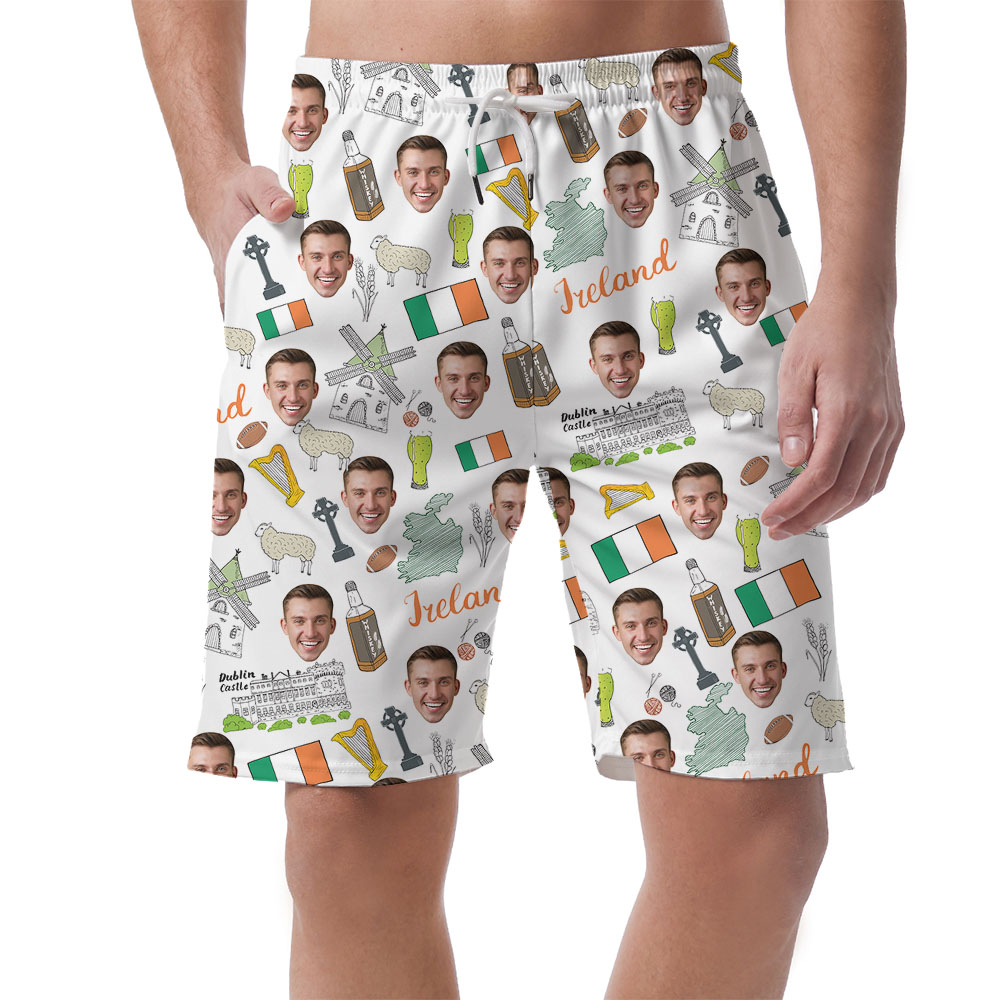 Irish Saint Patrick Day Men's Hawaiian Shorts With Custom Photo - variant image 1