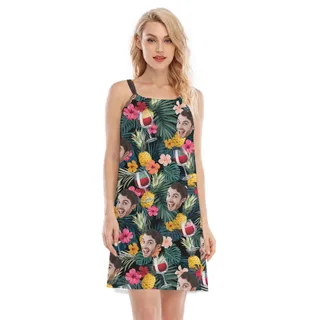 Funny Red Wine Custom Face Women's Cami Dress
