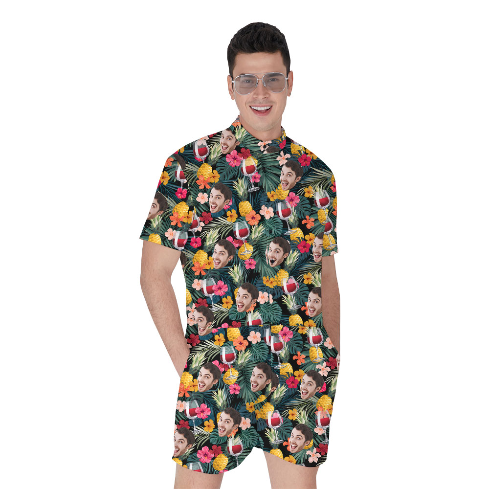 Cool Custom Face Male Romper With Wine And Pineapple - variant image 1