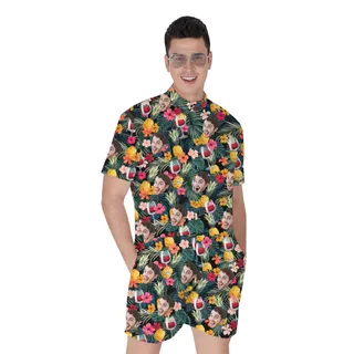 Cool Custom Face Male Romper With Wine And Pineapple