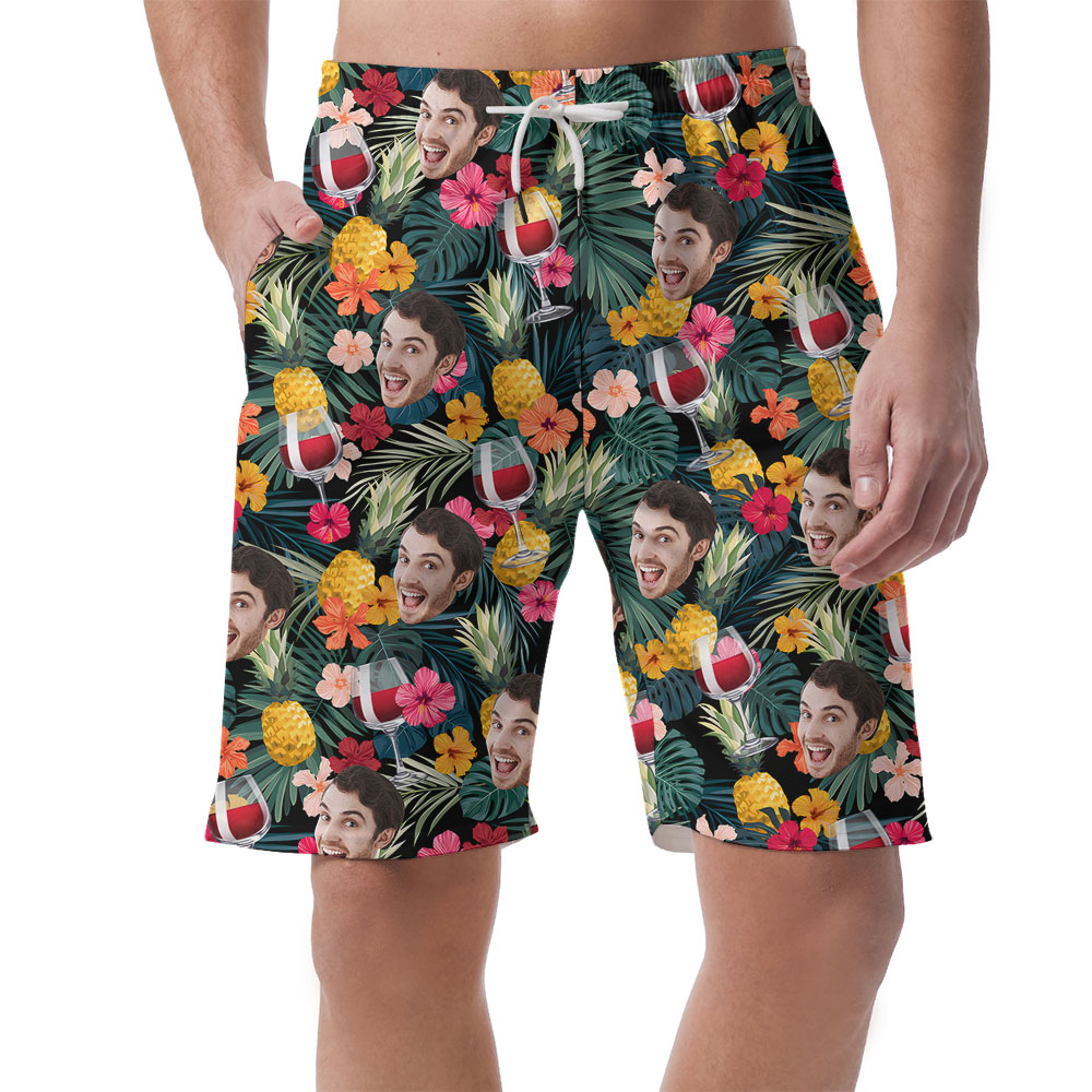Red Wine Men's Beach Shorts With Multiple Faces - variant image 1