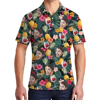 Custom Photo Tropical Polo Shirts For Wine Lovers