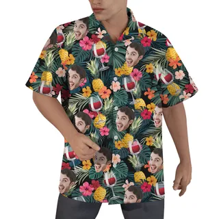 Red Wine Custom Face Tropical Collared Hawaiian Shirt