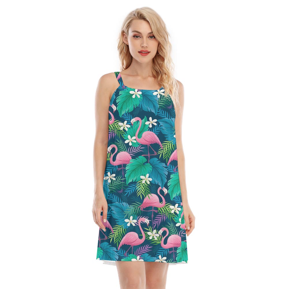 Cute Pink Flamingo Tropical Hawaiian Dress For Women - variant image 1