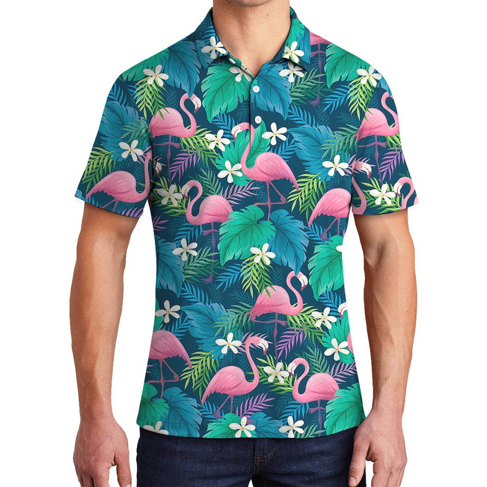 Cool Flamingo Hawaiian Polo Golf Shirt For Men - variant image 1