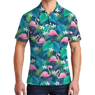 Cool Flamingo Hawaiian Polo Golf Shirt For Men