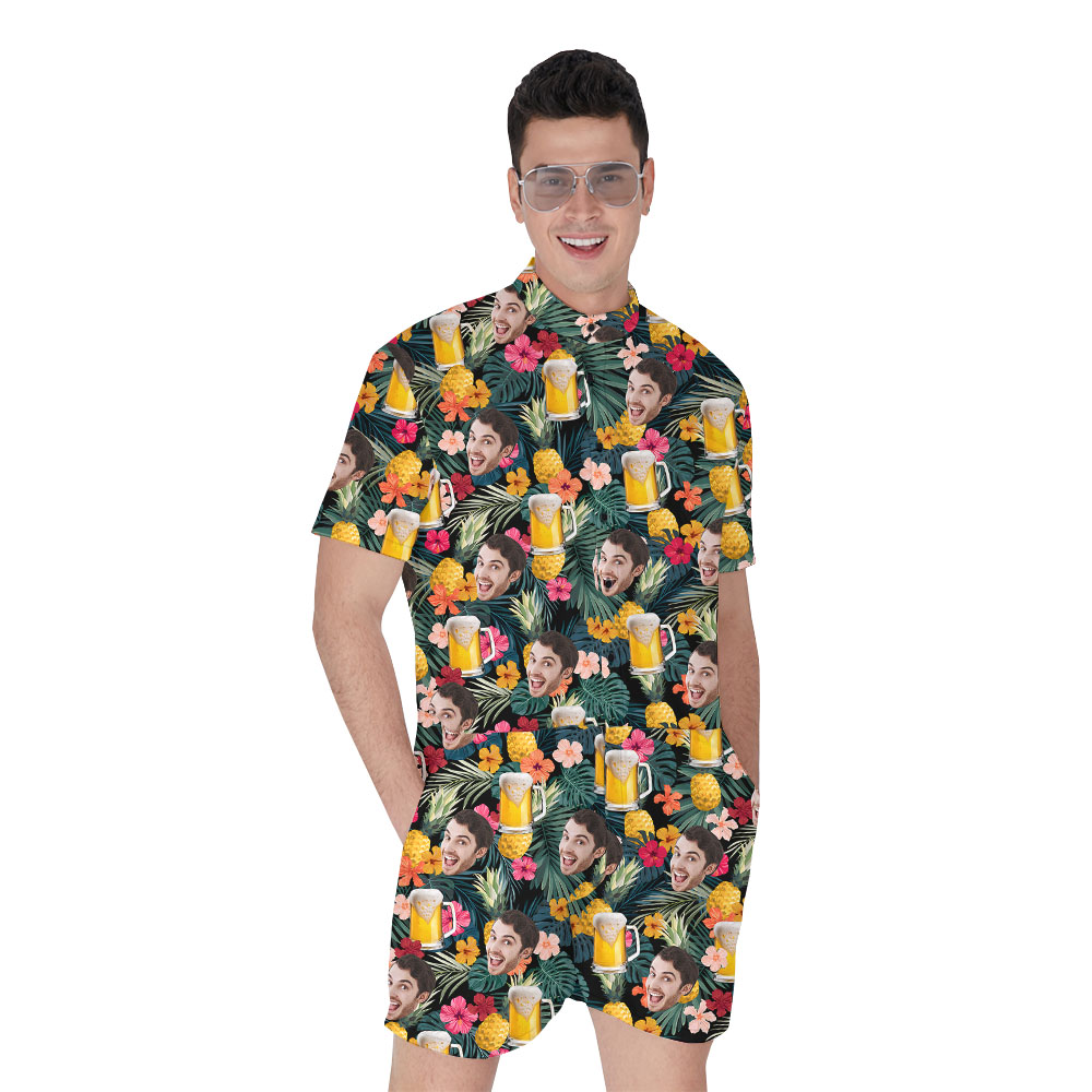 Custom Face Beer Pineapple Men's Romper - variant image 1