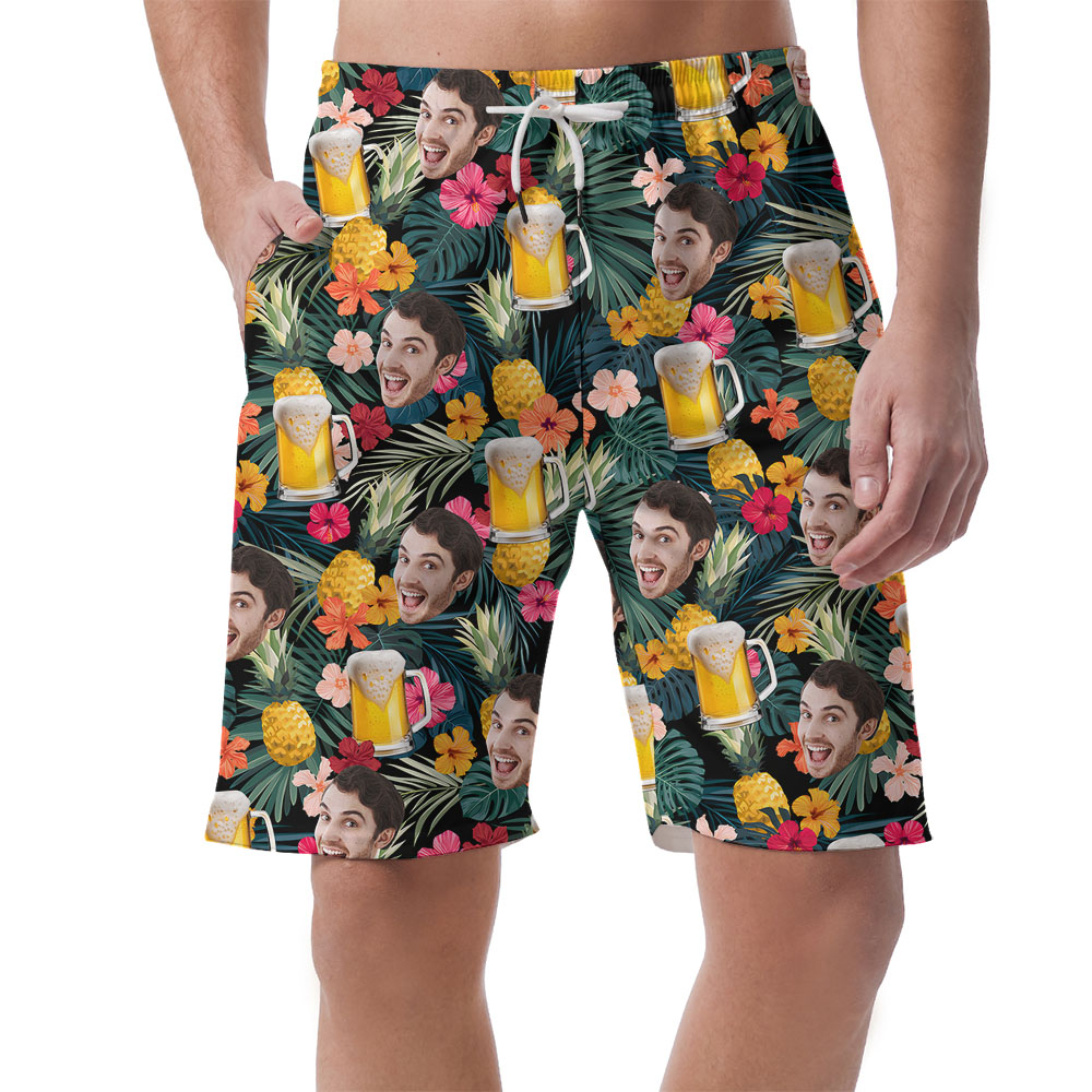 Custom Multiple Faces Beer Pineapple Hawaiian Shorts - variant image 1