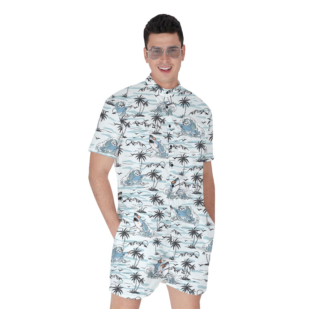 Funny Shark Men's Hawaiian Romper For Vacation - variant image 1